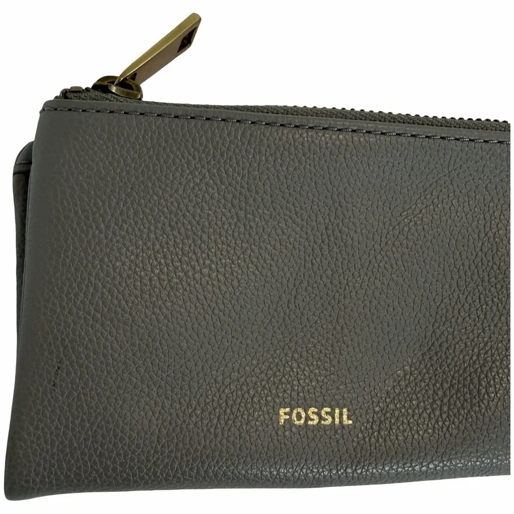 Fossil Lainie Bifold Pebbled Leather Compact‎ Small Card Wallet in Gray NWOT